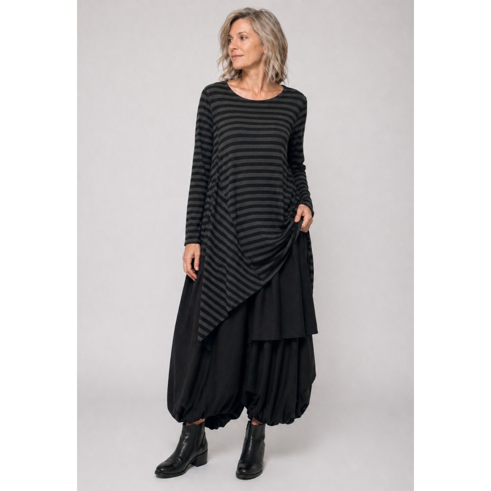 Bryn Walker Asymmetrical Tunic Dress Womens Medium Black Gray Stripe Viscose